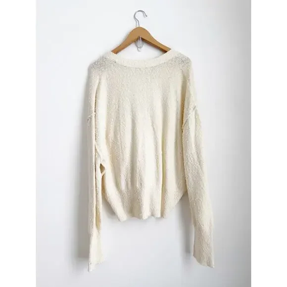 Free People Found My Friend Cardigan Sweater Ivory Boucle Medium - Picture 5 of 6